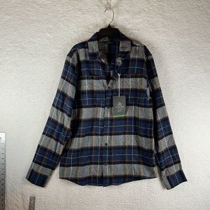 Alpine Design Flannel‎ Shirt Men's Small Navy Blue Plaid Cotton Button-Up 7038